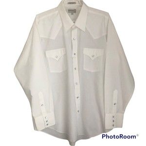 VINTAGE SHEPLERS WESTERN FIT SHIRT Pearl SNAP COWBOY Style White 17 1/2 35 C16